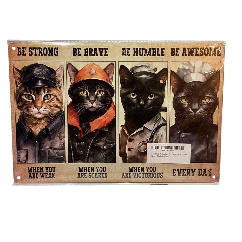 Nostalgic CATS Strong Brave  Media Golden Era Pin Up Art Tin 12"x 8" Sign New